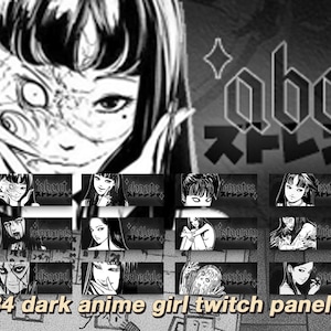 34 Dark Anime Girl Twitch Panel ~ package * horror * stream * aesthetic * cute * emo * kawaii * goth * halloween * manga *