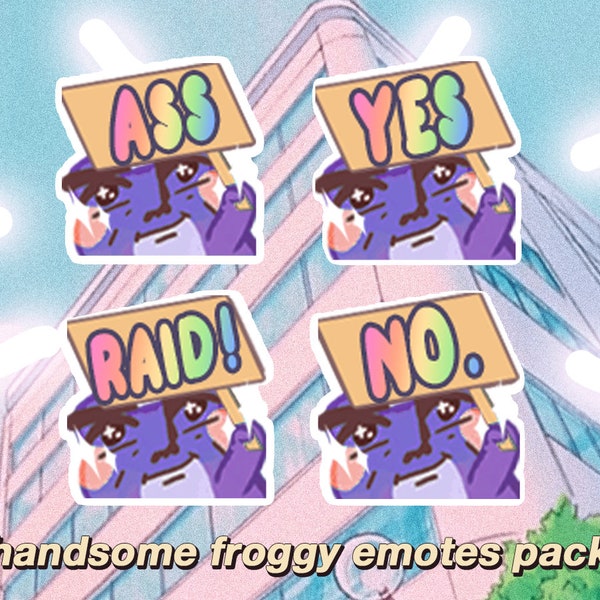 All Handsome Froggy Emote Pack Purple * Twitch * Rainbow * Frog * Kawaii * Streamer * Vaporwave * Aesthetic * Anime * Emote * Panel