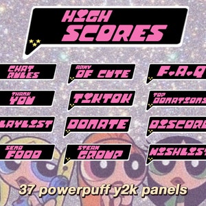 37 Power Puff Girl Y2K Twitch Panel ~ package * anime * Girls * aesthetic * cute * retro * kawaii * magical *  pink * Stars * egirl *