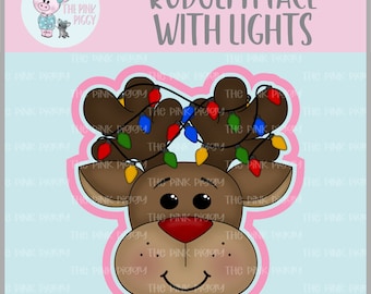 Rudolph Face with Lights Cookie Cutter STL File - Four Inches