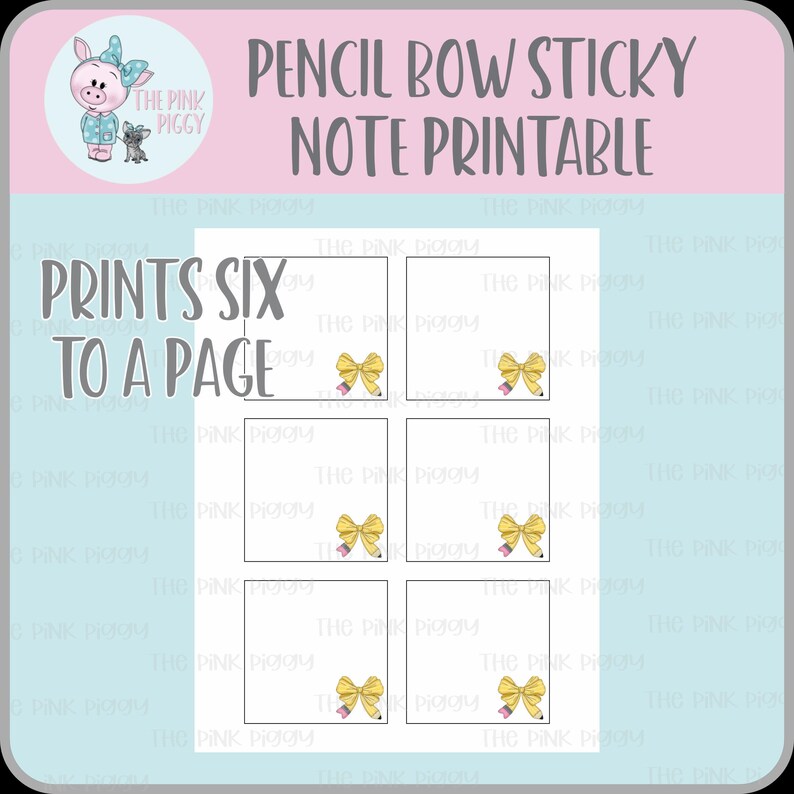 Pencil Bow Digital Printable Sticky Note Design - Etsy