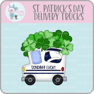 Clipart/obrazek przedstawiający ciężarówkę dostawczą USPS z okazji dnia św. Patryka