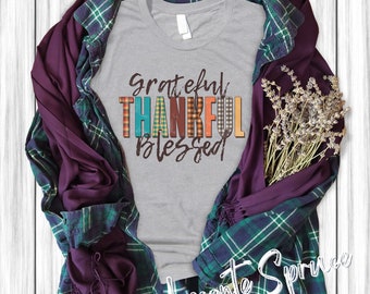 Thankful Grateful & Blessed Bella Canvas T-shirt, Grateful Thankful Blessed, Thanksgiving Shirt