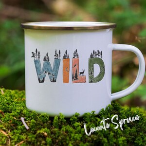 Wild Camping Mug, Camping Enamel Mug, Cute Camper Gift, Wild Animal Enamel Mug, Adventure Lover Mug