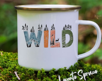 Wild Camping Mug, Camping Enamel Mug, Cute Camper Gift, Wild Animal Enamel Mug, Adventure Lover Mug