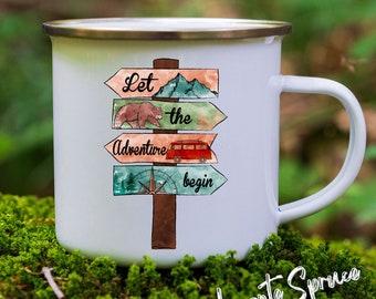 Let The Adventure Begin Mug, Taza de aventura de camping, Regalo de bodas, Taza de camping, Taza de amante de la aventura