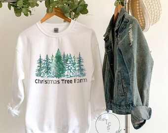 Christmas Tree Farm Sweatshirt, Flocked Christmas Tree Shirt, Christmas Gift, Holiday Crewneck, Cozy, Trendy Sweatshirt