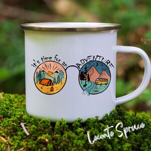 It&#39;s Time For An Adventure Camping Mug, Enamel Camping Mug, Camping Crew Mug, Coffee Mug, Adventure Lover Mug