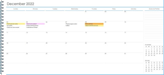 Monthly Calendar Excel Template - Etsy