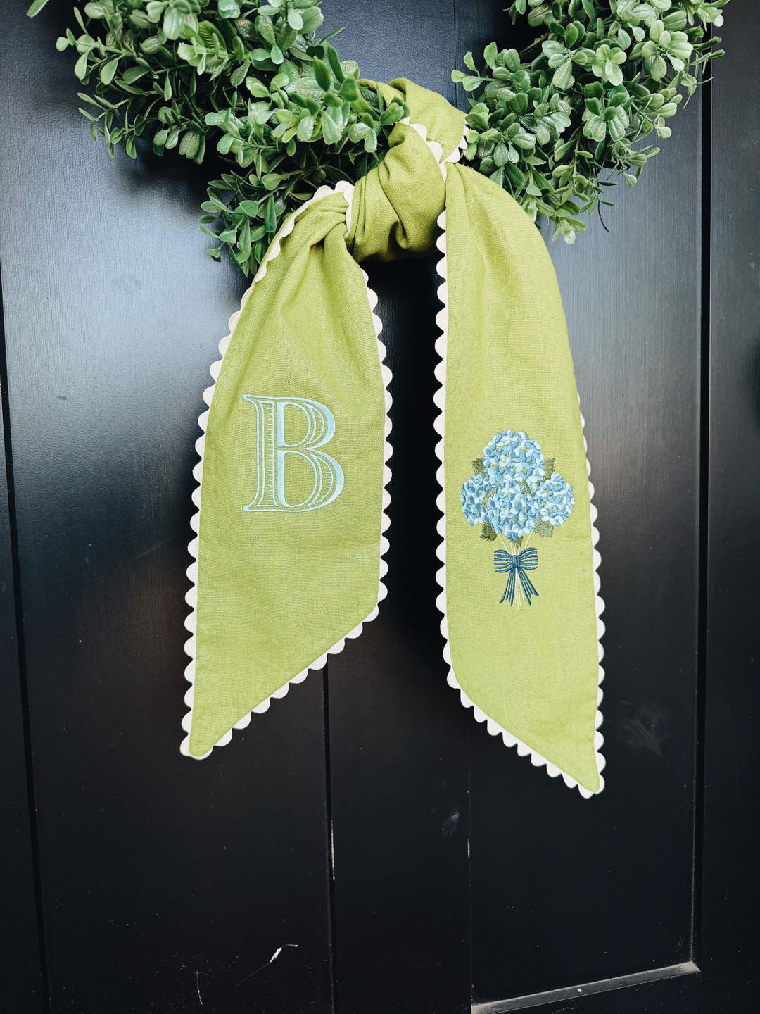 Blue Hydrangea Lime Wreath Sash