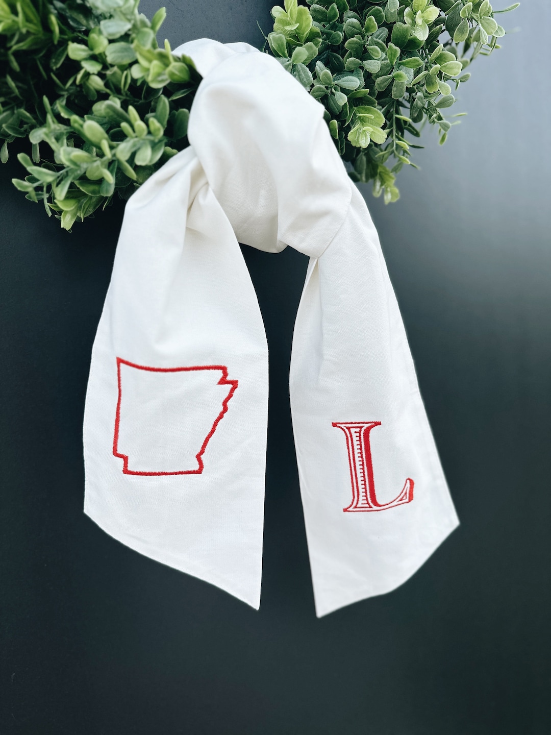 Personalized Arkansas Wreath Sash - White