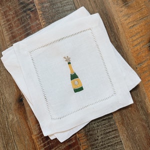 Champagne Bottle Linen Cocktail Napkins