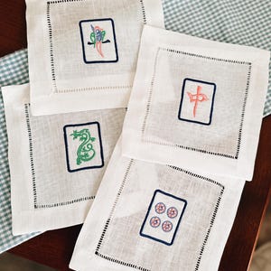 Mahjong Tile Linen Cocktail Napkins