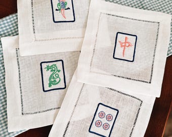 Mahjong Tile Linen Cocktail Napkins