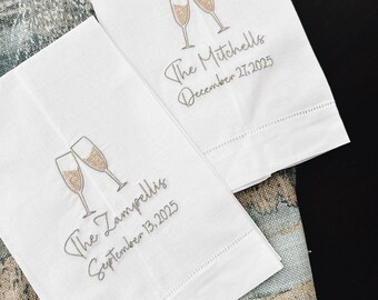 Personalized Champagne Flutes Linen Tea Towel