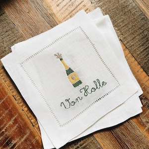 Personalized Champagne Bottle Linen Cocktail Napkins