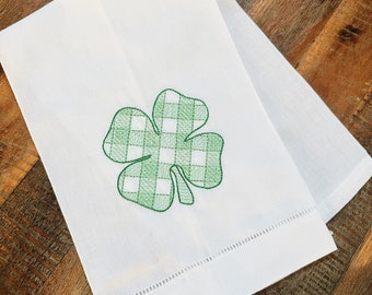 Gingham Shamrock Clover Tea Towel