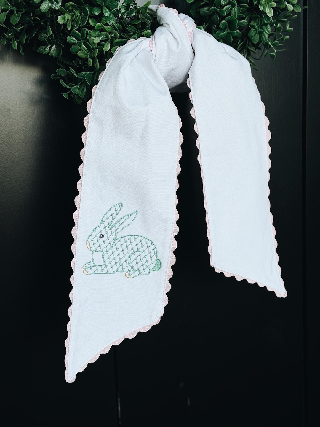 Chic Easter Bunny Wreath Sash With Pink Ric Rac Trim- Personalization ...