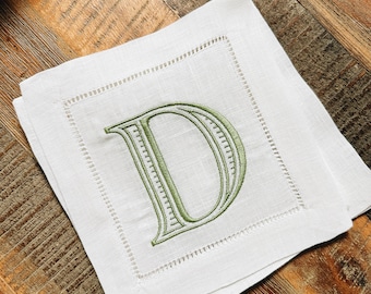 Single Letter Monogram Linen Cocktail Napkins - Ryan