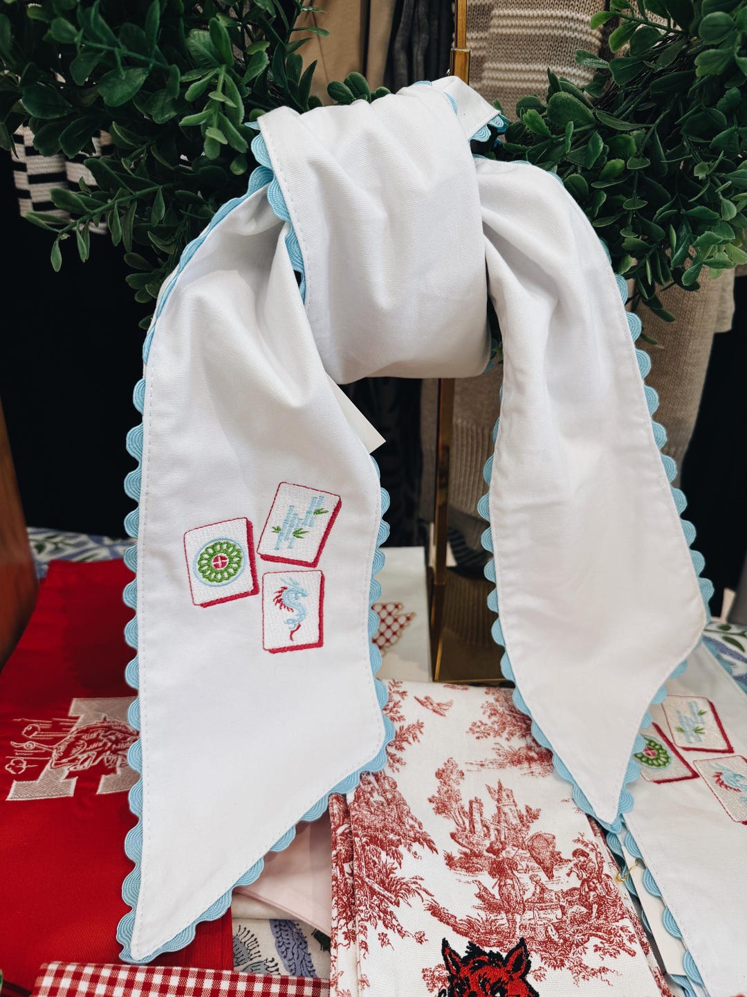 Mahjong Tiles Wreath Sash With Light Blue Ric Rac Trim- Personalization ...
