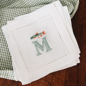 Single Initial Fish Linen Cocktail Napkins