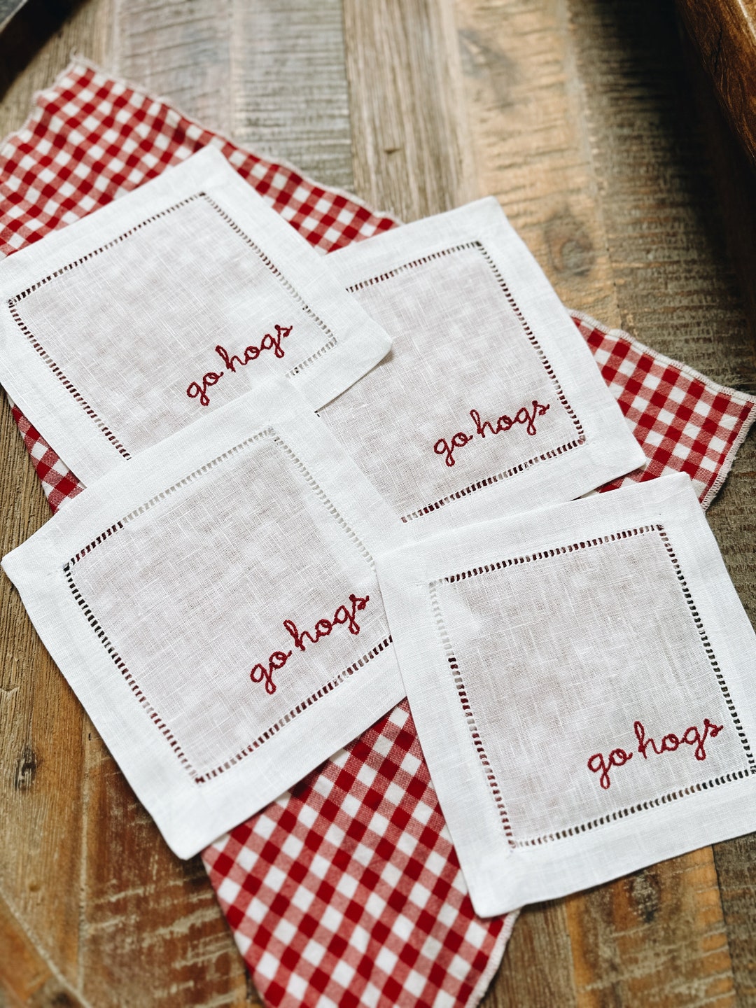 Go Hogs Arkansas Linen Cocktail Napkins Etsy