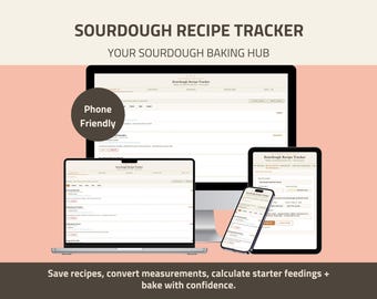 Recipe Tracker with Sourdough Starter Calculator & Instant Download HTML App