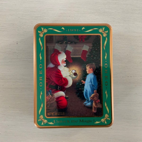 Vintage Christmas 1991 Oreo Tin - Waiting for Santa