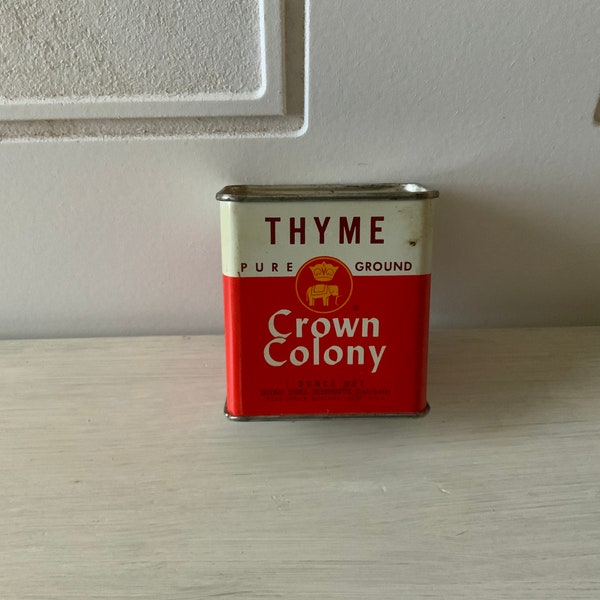 Crown Colony Thyme Canister 1961 Vintage Spice Container