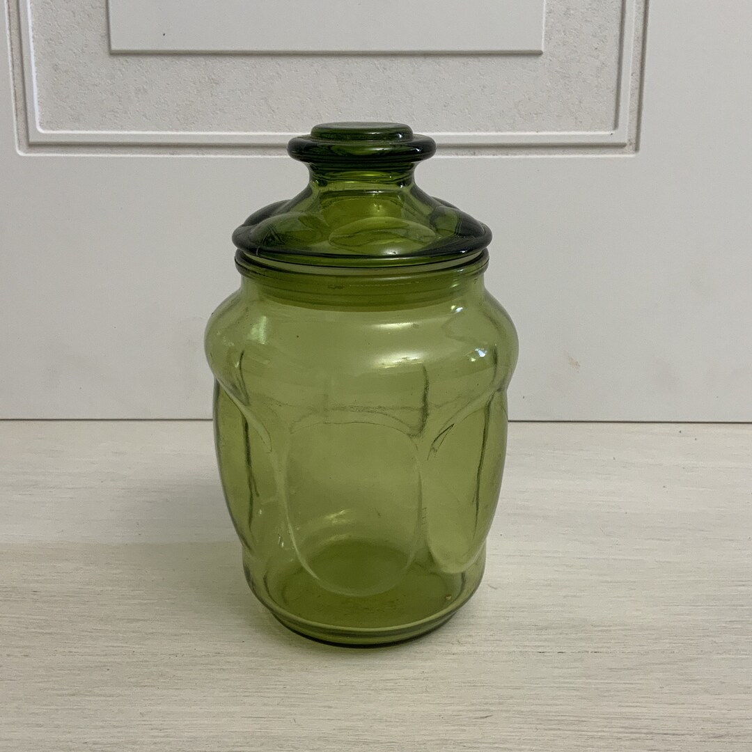 Green Retro Glass Canister Etsy