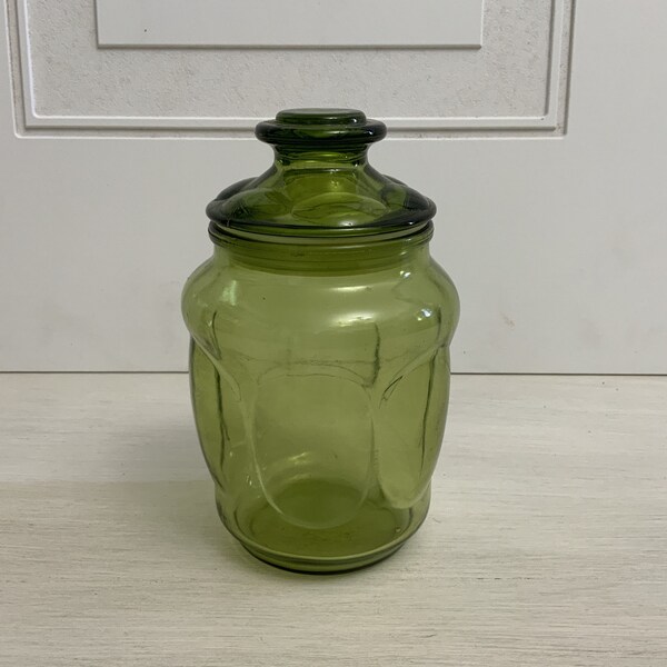 Green Glass Canister Etsy