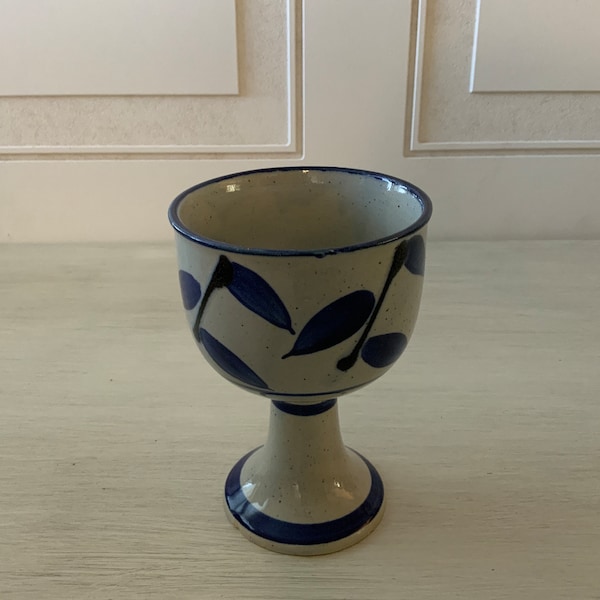 Vintage Blue and Gray Stoneware Goblet