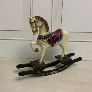 Vintage Hand Carved and Painted Wooden Rocking Toy Horse