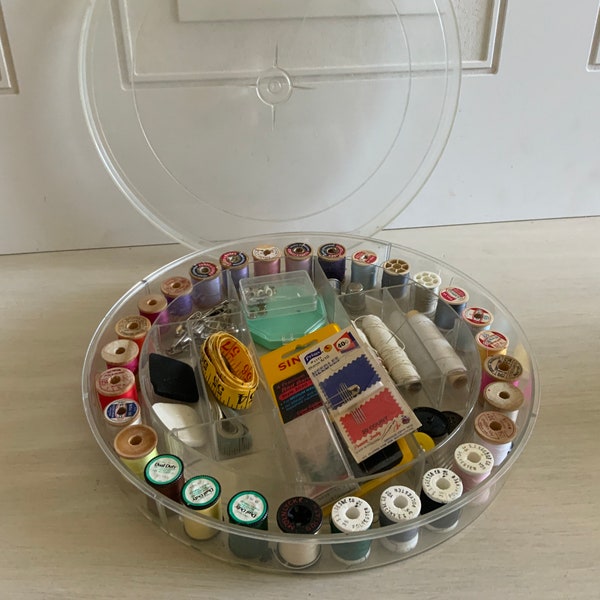 Vintage Round Sewing Caddy with extras