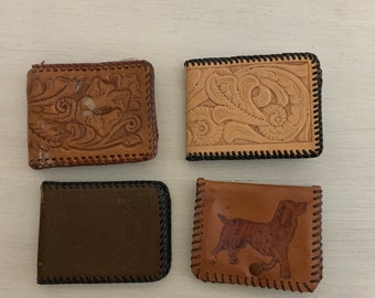 Assortment of Hand Tooled Vintage Leather Wallets