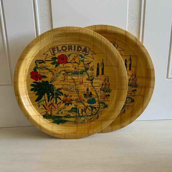 Vintage 1960s Woven Bamboo Souvenir Platter