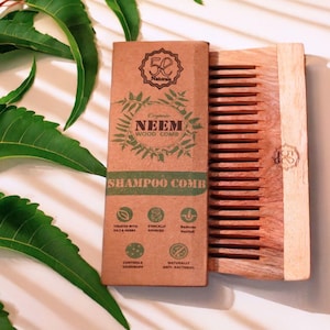 Neem Wood Comb, Natural, Antimicrobial, Scalp Stimulating, Organic, Handcrafted, Hair Care