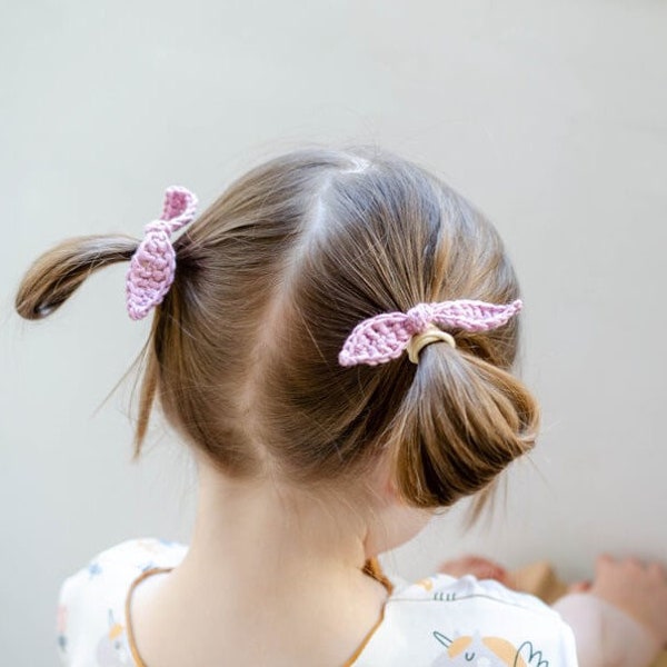 Haarschmuck für Kinder - Gehäkelte Haarschleifen aus Bio Baumwolle in Wunschfarben, 2er Set Haargummis