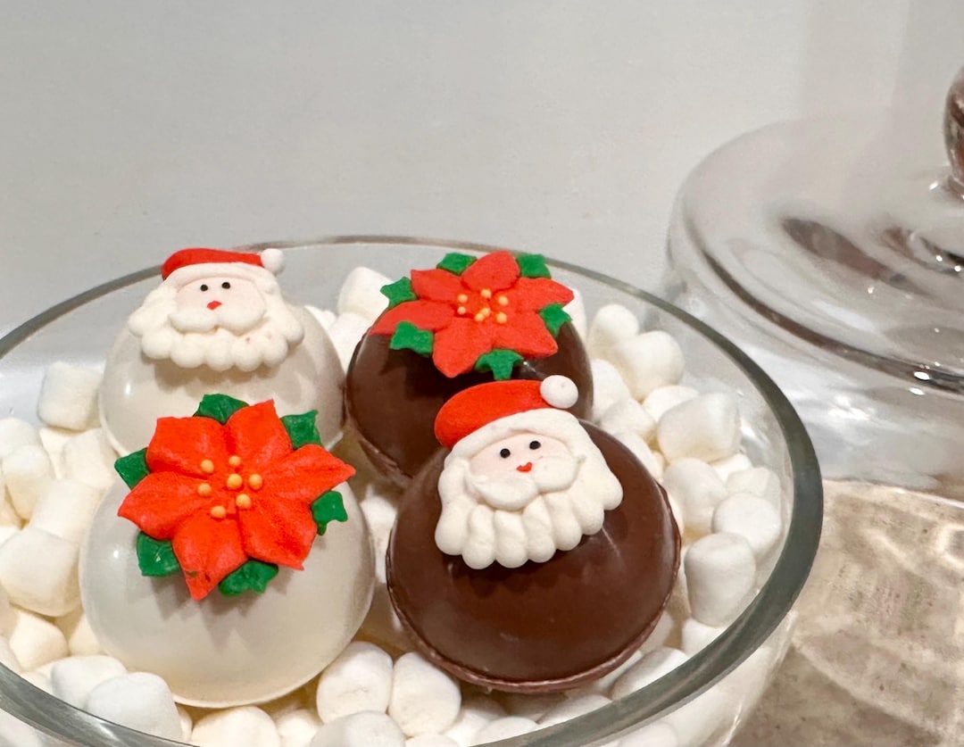 Holidays Hot Chocolate Bombs - Santas and Poinsettias - Box of 4 Sweet ...