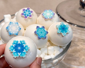 Holidays Hot Chocolate Bombs - Blue Snowflakes - Box of 6 Sweet Cocoa Bombs