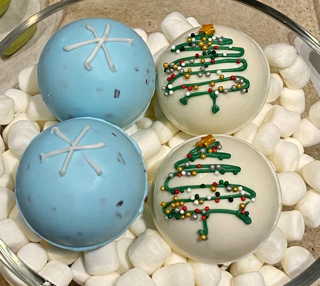 Christmas Hot Chocolate Bombs - Snowflake & Tree - Box of 4 Sweet Cocoa ...