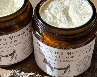 Whipped Tallow Balm with Jojoba oil, Vitamin E, and Lavender Essential Oil, All Natural Skincare, Grass fed and grass finished tallow