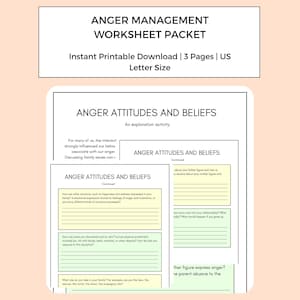 Anger Attitudes and Beliefs Worksheet | Anger Management Worksheet | Therapy Worksheet