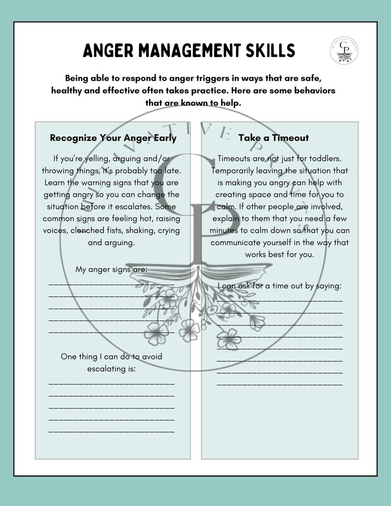 Anger Management Skills Worksheet - Etsy