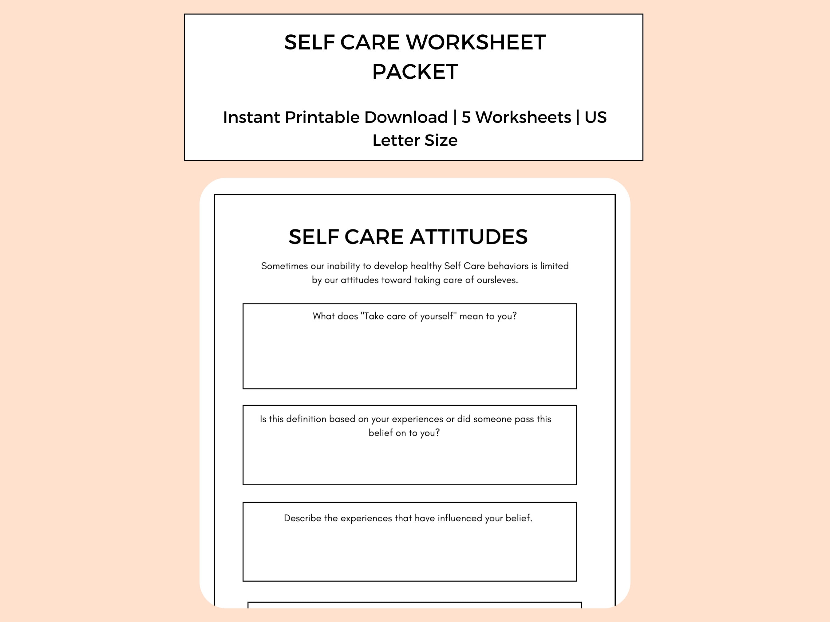 Self Care Worksheet Packet | Worksheets for Self Care Practice | Self ...