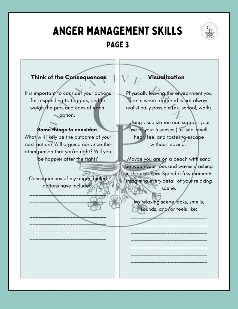 Anger Management Skills Worksheet - Etsy