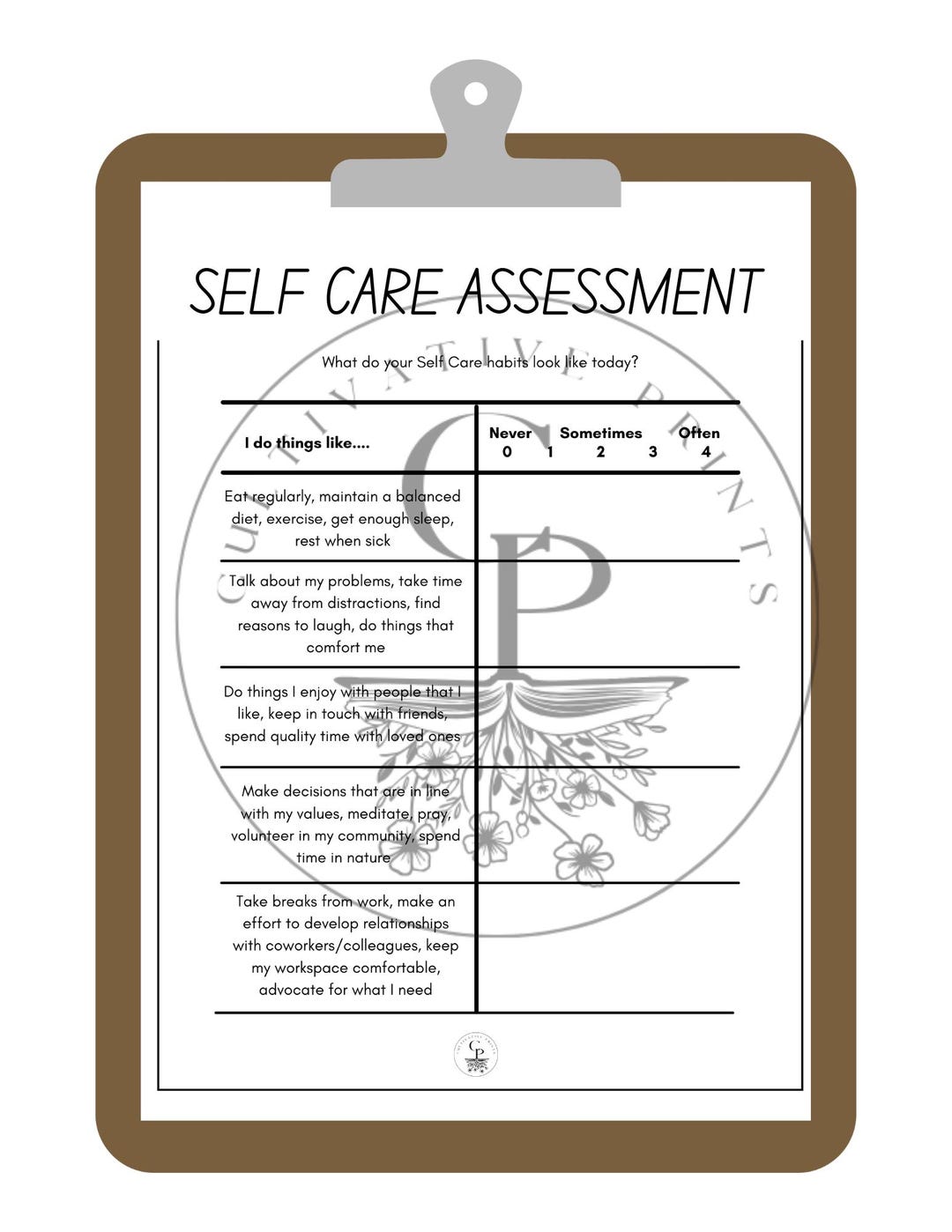Self Care Assessment Worksheet - Etsy