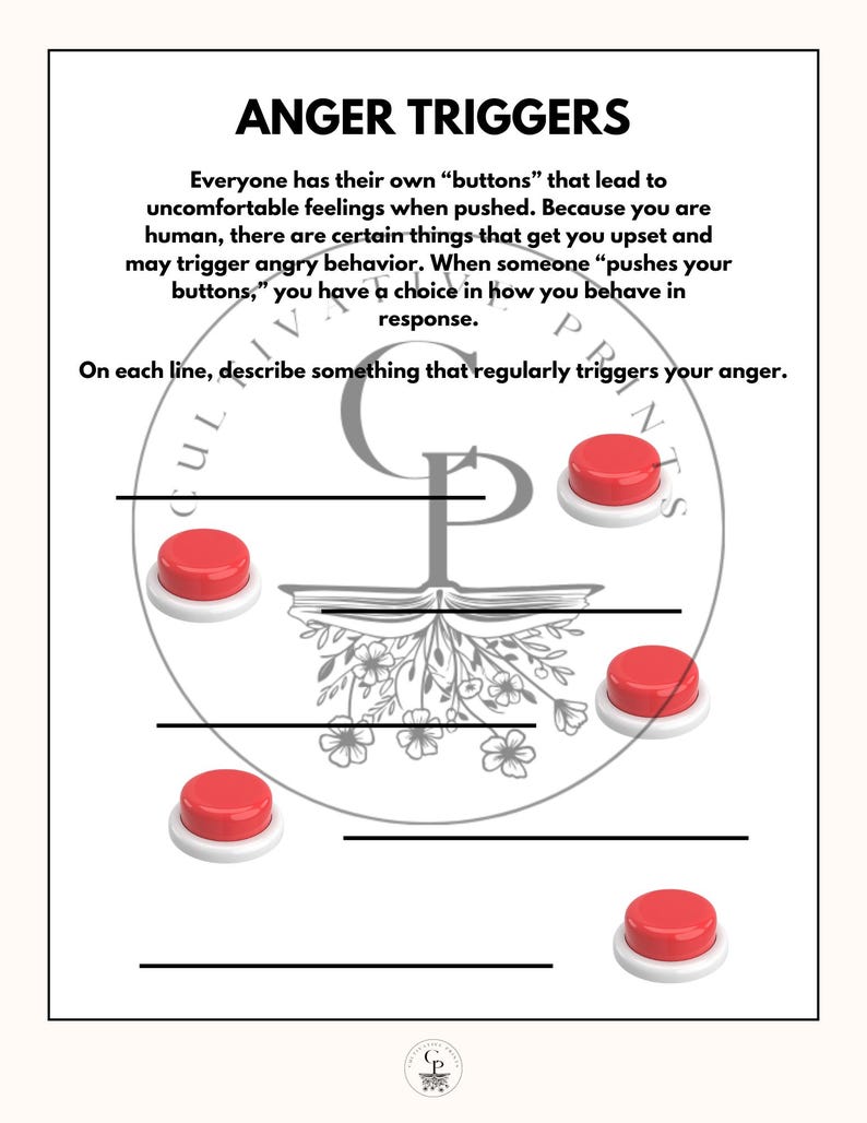 Anger Triggers Worksheet - Etsy