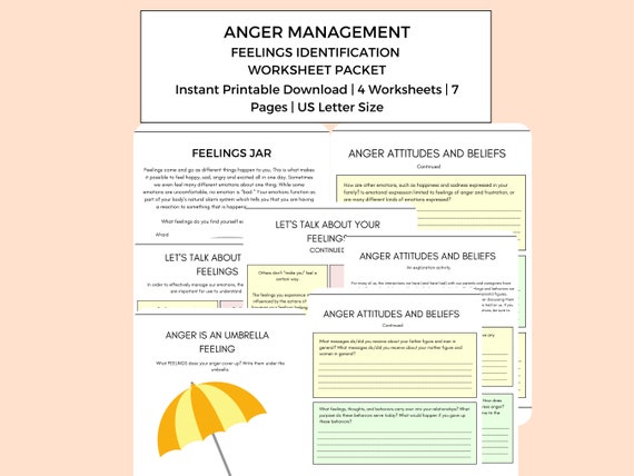 anger management worksheets feelings identification anger etsy