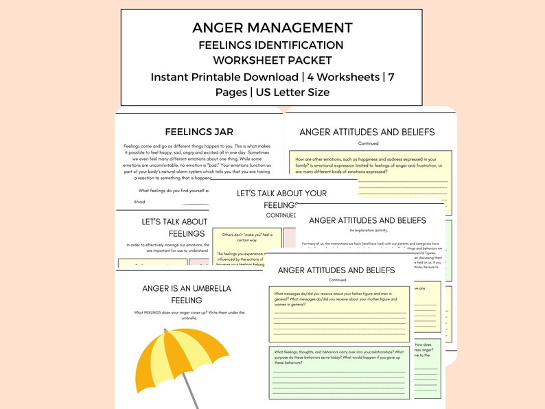 anger management worksheets feelings identification anger etsy canada